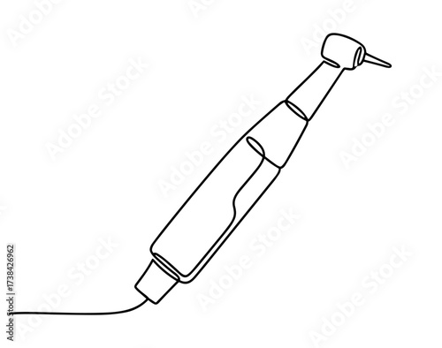 Dental syringe outline in minimalist line art style, black and white