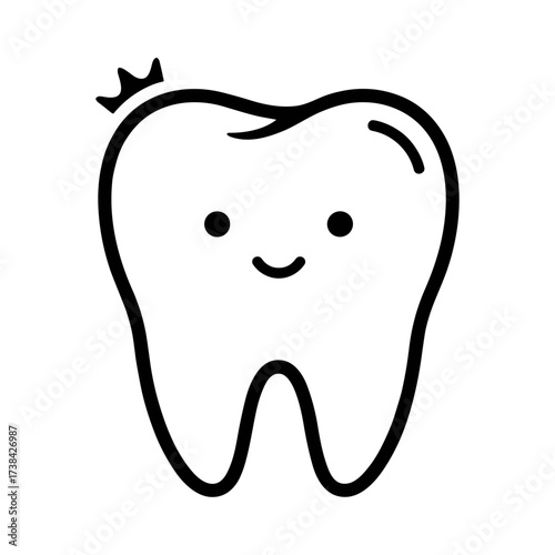 Cartoon tooth line art black white
