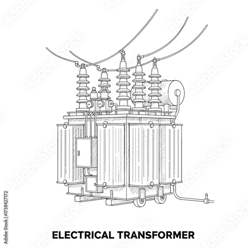 Electrical transformer line art in black and white