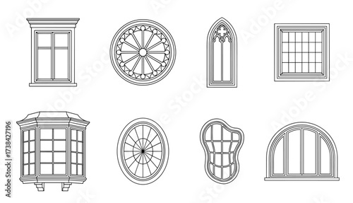Windows collection line art in black and white