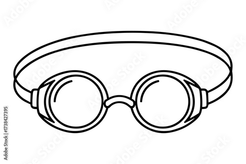 Swimming goggles in line drawing style in black and white