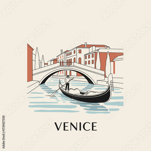 Gondolier against Venice cityscape