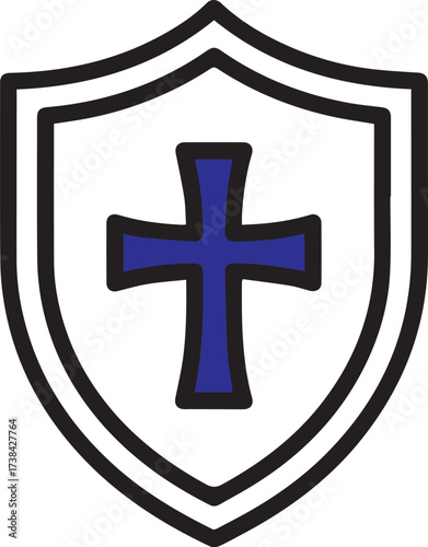 Protective shield with a bold blue cross, symbolizing faith, security, and resilience, perfect for spiritual branding and designs with a message of hope.