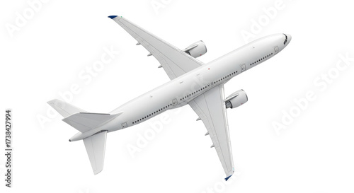 Isolated airplane mock-up, commercial passenger jet, aerial view, detailed wings and engines