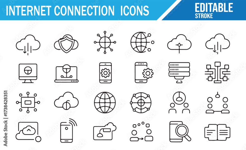 Fototapeta premium Internet Connectivity and Data Transfer Editable Icons Set for Web and Network Solutions