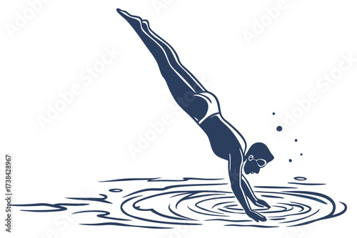 Diver Entering Water Vector Illustration Perfect Pike Position Art