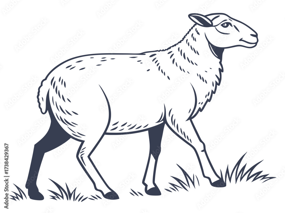 Fototapeta premium Sheep Animal Vector Art on White Background Farm Illustration
