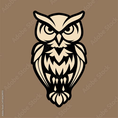 A minimal full-body owl vector with strong outlines, highlighting wisdom and balance.