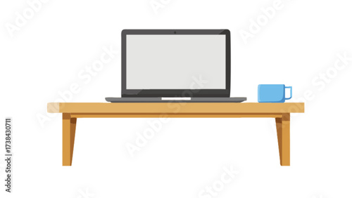 Laptop on desk vector illustration for remote work and study from home concept graphic design asset