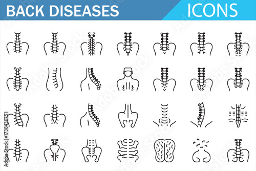 Set of Spine and Back Disease Icons for Healthcare Applications