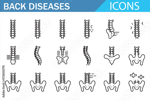 Back Pain and Spine Disorder Icons for Medical and Healthcare Use