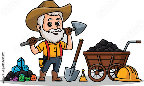 Charming cartoon miner character showcasing the diligent work of resource extraction and treasure hunting adventure