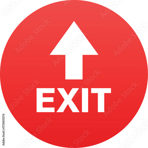Exit up arrow. Red color background. Floor compliance sign with text vector
