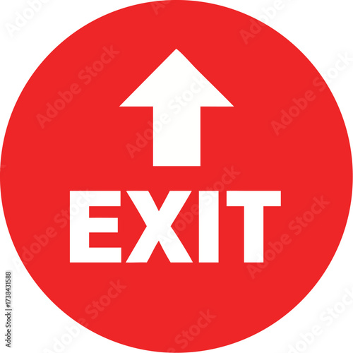 Exit up arrow. Red color background. Floor compliance sign with text vector