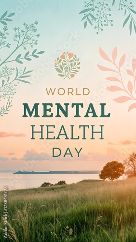 Wallpaper Mural World mental health day message with nature background and floral decorations Torontodigital.ca
