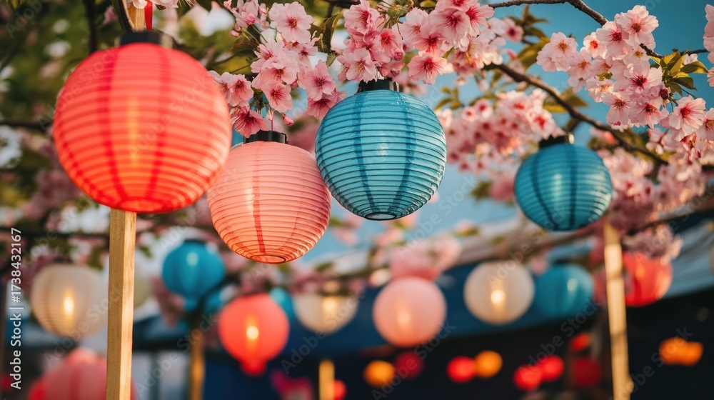 Fototapeta premium Enchanting Cherry Blossom Lanterns