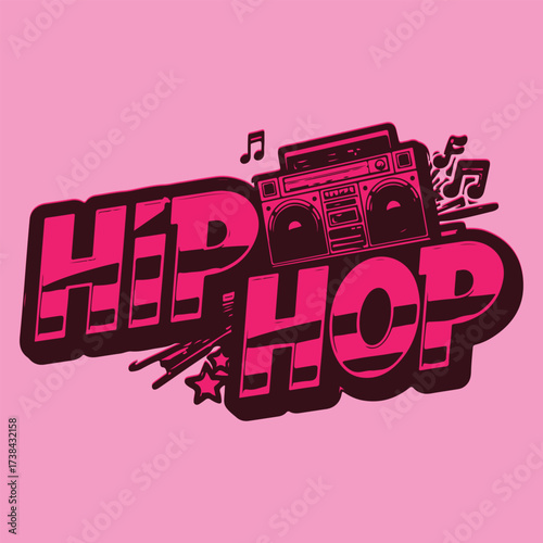 Dynamic Hip Hop Culture Design with Boombox and Musical Notes