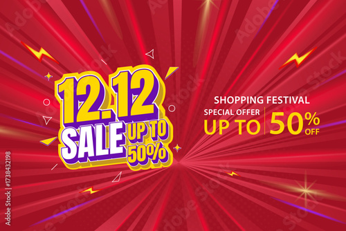 Special Offer Vector Template with 3D Text. Red background, limited-time sale event, with a huge discount. Perfect for sales on the web or social media.