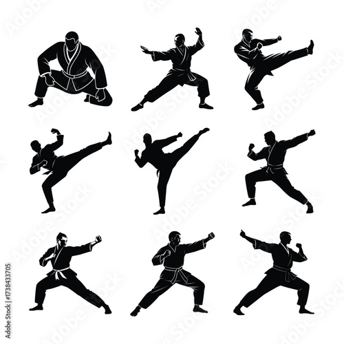 Martial Art Silhouette Vector Illustration Set
