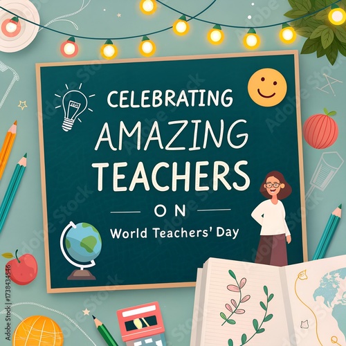 Wallpaper Mural Celebrating amazing teachers on world teachers' day with school supplies around it Torontodigital.ca