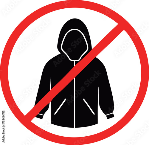 No jacket Prohibition sign vector, No Jacket sign. Please remove all head coverings. Forbidden Signs and Symbols.