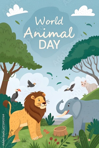 Wallpaper Mural Animals celebrating world animal day in a forest with trees and blue sky above Torontodigital.ca