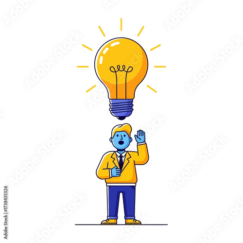 Businessman with a Bright Idea Light Bulb Above Head - Creative Thinking and Innovation Concept