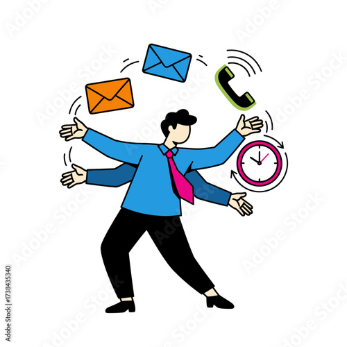 Multitasking Professional Juggling Business Tasks, Communication, and Time Management
