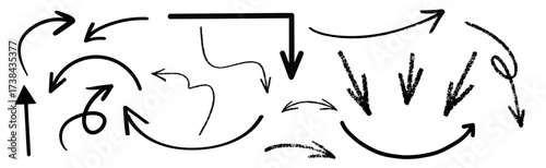 Diverse hand-drawn arrow collection for design, communication, and visual direction indication