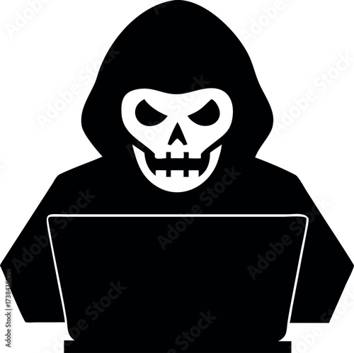 Hacker icon vector, Hacker thief with laptop icon