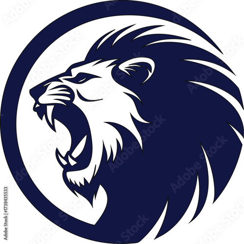 vector of a roaring lion head, ideal for sports teams, apparel, or badges.