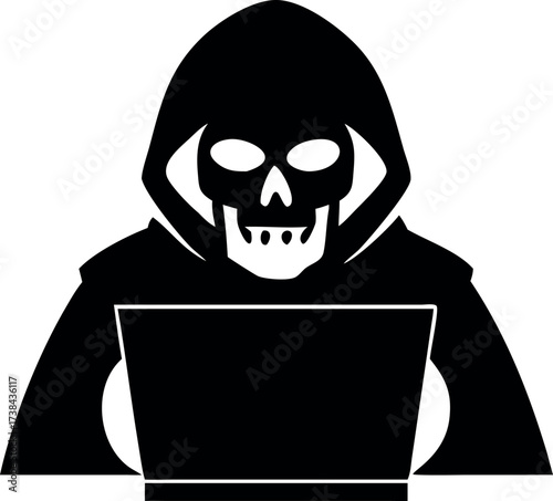 Hacker icon vector, Hacker thief with laptop icon