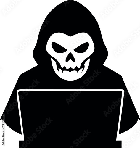 Hacker icon vector, Hacker thief with laptop icon