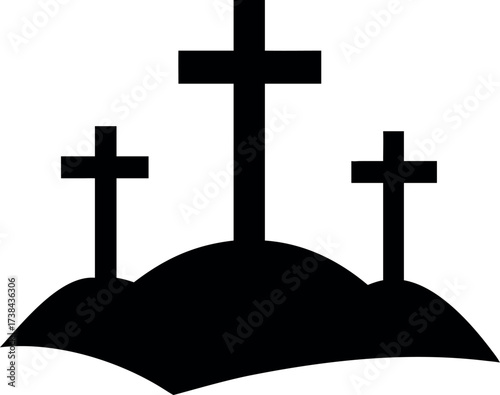 Three crosses on a hill silhouette vector