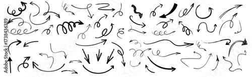 Extensive collection of hand-drawn black doodle arrows pointing in diverse directions and styles