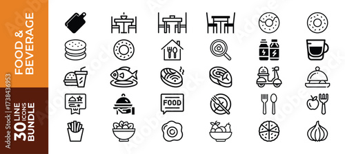 Food and beverage icons collection bundle, isolated on white background