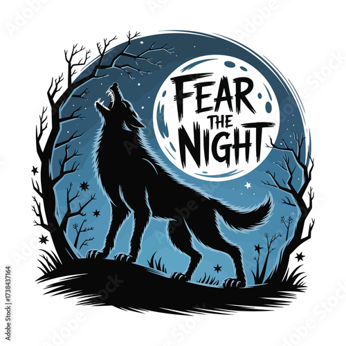 Dramatic Wolf Silhouette Howling at the Moon Under a Starry Night Sky Embodying Fear and Darkness