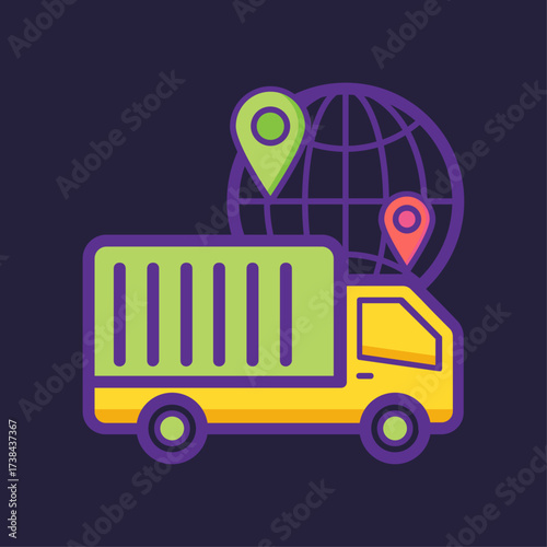 Global Delivery Truck with Location Pins – Logistics & Shipping Illustration
