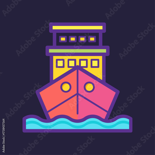 Colorful Cargo Ship Front View – Marine Transport Vector Illustration