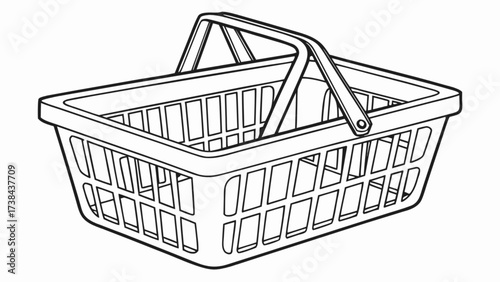 Outline drawing of a plastic shopping basket for groceries and retail purchases vector illustration