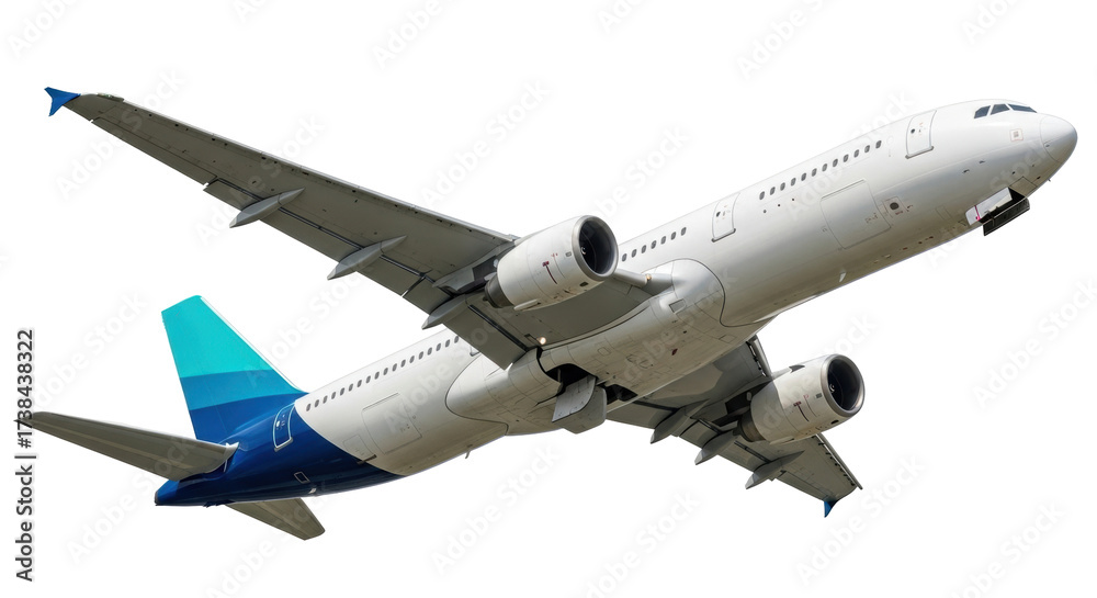 Fototapeta premium Isolated passenger airplane against a clear sky, aviation industry, flying, traveling, aircraft
