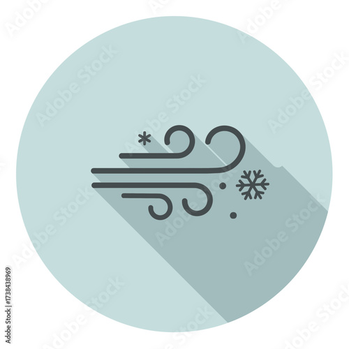 Icon representing wind and snow in flat design style  