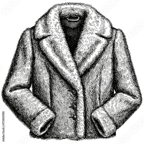 Fur collar coat with buttons in detailed sketch style  