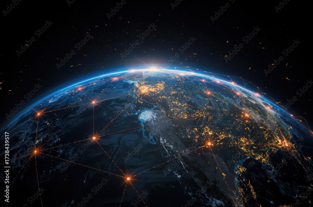 Fototapeta premium Earth network connection, data exchanges across the globe, future communication system