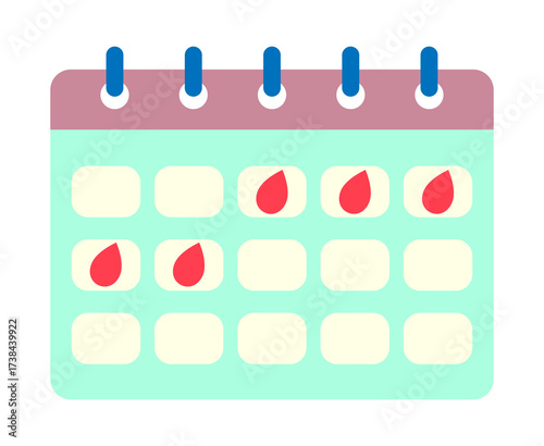 Calendar Period Menstruation Element. Menstrual calendar icon for a woman. The monthly menstrual cycle of a gynecological female tracker. Menstrual calendar and pregnancy control and planning. EPS10 V