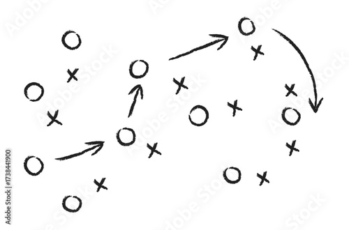 Tactic for soccer. Scheme for training of football team Soccer strategy field, football game tactic sport plan outline vector illustration