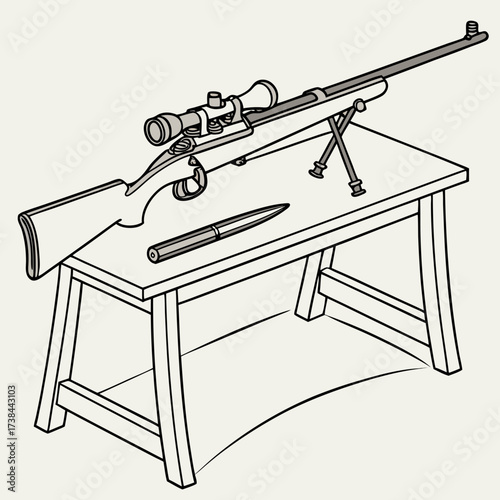 Sport Rifle Standing on a Table in Ready-to-Use Position, Vector Illustration