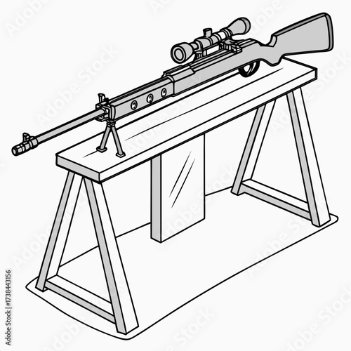 Sport Rifle Standing on a Table in Ready-to-Use Position, Vector Illustration