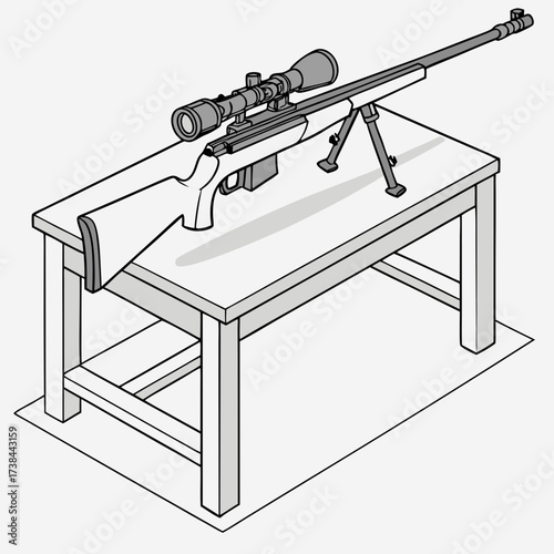 Sport Rifle Standing on a Table in Ready-to-Use Position, Vector Illustration