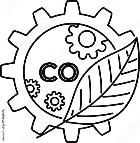 Minimal Carbon Capture Technology Line Art Icon